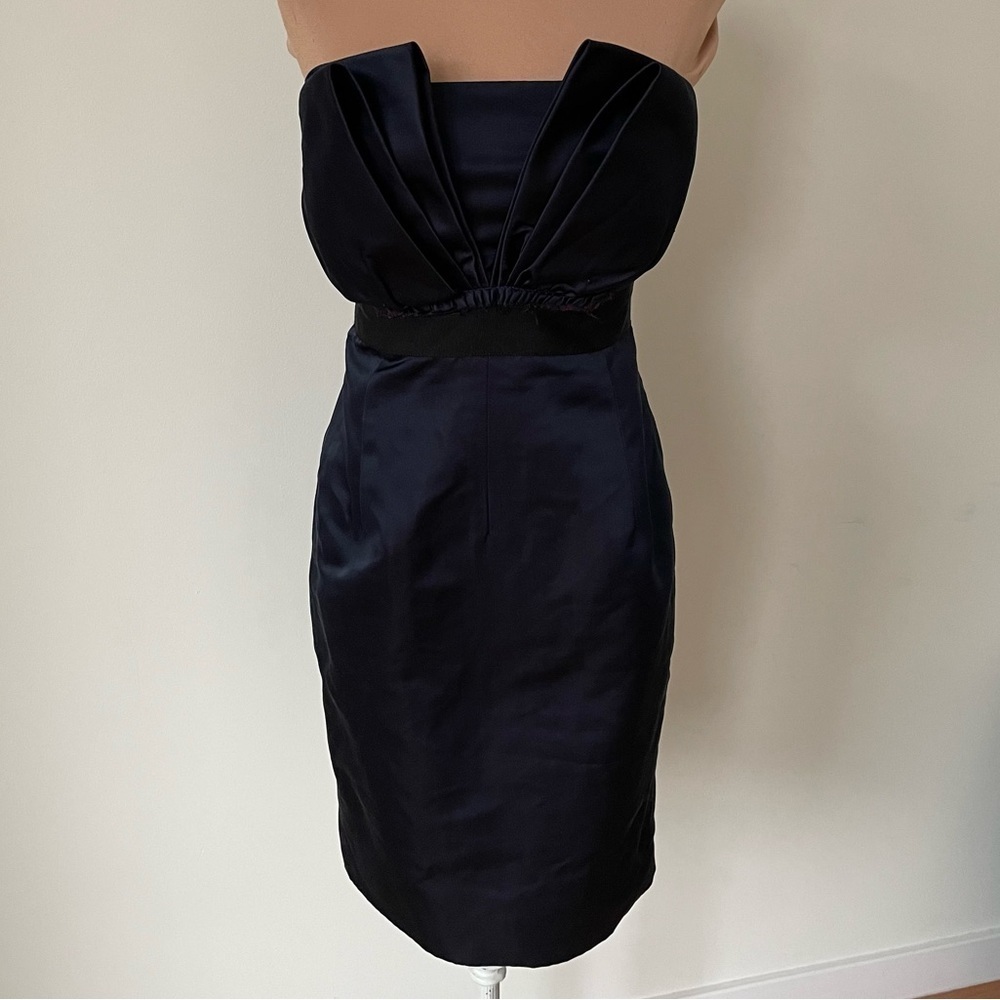 CHARLES CHANG LIMA Redux Silk Navy Blue Crumb Catcher Strapless Dress EUC Size 4
